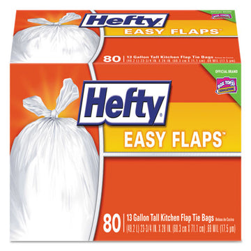 Hefty® Easy Flaps Trash Bags, 13 Gal, 0.8 Mil, 23.75" X 28", White, 80-box freeshipping - TVN Wholesale